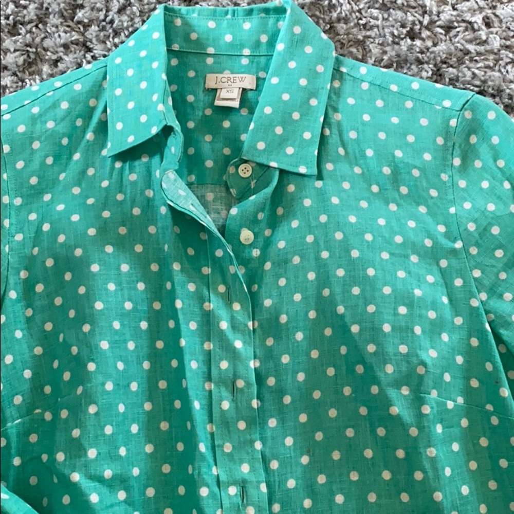 J.Crew Mint Green Polka Dot Button down